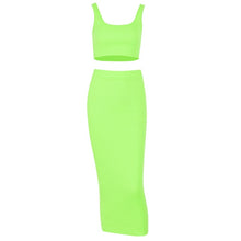 Cargar imagen en el visor de la galería, Hugcitar  spaghetti straps crop tops skirt 2 pieces sets 2019 summer women neon green solid party streetwear female slim elegant