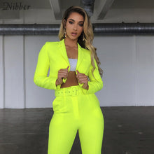Cargar imagen en el visor de la galería, Nibber neon color thin coat cardigan pantalon femme 2two pieces suits womens 2019 autumn winter office ladies street casual sets