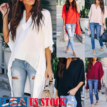 Cargar imagen en el visor de la galería, Hot 2019 Women Blouses Summer Elegant Irregular V-Neck Chiffon soft Tunic Casual Solid breathable Half batwing sleeve Top Shirts