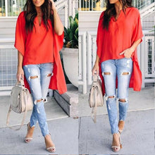 Cargar imagen en el visor de la galería, Hot 2019 Women Blouses Summer Elegant Irregular V-Neck Chiffon soft Tunic Casual Solid breathable Half batwing sleeve Top Shirts