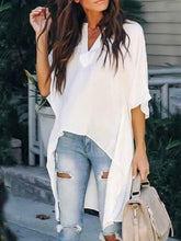 Cargar imagen en el visor de la galería, Hot 2019 Women Blouses Summer Elegant Irregular V-Neck Chiffon soft Tunic Casual Solid breathable Half batwing sleeve Top Shirts