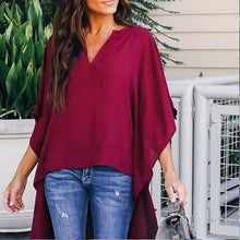 Cargar imagen en el visor de la galería, Hot 2019 Women Blouses Summer Elegant Irregular V-Neck Chiffon soft Tunic Casual Solid breathable Half batwing sleeve Top Shirts