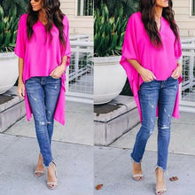 Cargar imagen en el visor de la galería, Hot 2019 Women Blouses Summer Elegant Irregular V-Neck Chiffon soft Tunic Casual Solid breathable Half batwing sleeve Top Shirts