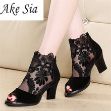 Cargar imagen en el visor de la galería, Summer mesh Peep Toe sandals sexy heels single shoes women shoes in Europe and America 2018 spring and summer gauze mujer