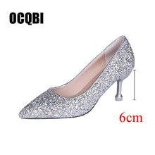 Cargar imagen en el visor de la galería, HOT 2019 new style Wedding bride shingle high-heeled shoes pointy bridesmaid gold powder crystal banquet shoes bling high heels