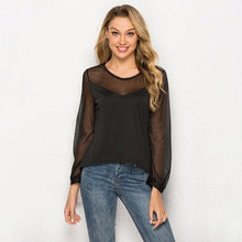 Cargar imagen en el visor de la galería, Fashion Women Round Neck Stitching Lantern Sleeve Top Sexy Breathable Ladies Shirt Casual Loose long-sleeve Shirts High Quality