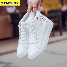 Cargar imagen en el visor de la galería, High Top Sneakers PU Casual Shoes White Flat Female Vulcanized Shoe Lace Up Solid Chaussure Femme Woman  Heart-shaped