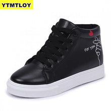 Cargar imagen en el visor de la galería, High Top Sneakers PU Casual Shoes White Flat Female Vulcanized Shoe Lace Up Solid Chaussure Femme Woman  Heart-shaped