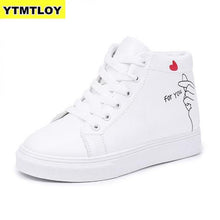 Cargar imagen en el visor de la galería, High Top Sneakers PU Casual Shoes White Flat Female Vulcanized Shoe Lace Up Solid Chaussure Femme Woman  Heart-shaped