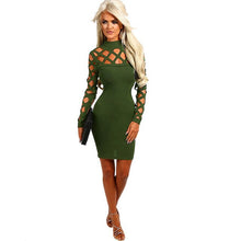 Cargar imagen en el visor de la galería, fall Elegant Bodycon hollow out Evening Party Sexy Club 2019 long sleeve Solid Dresses Dress New Mini Clothing Fashion Women