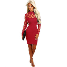 Cargar imagen en el visor de la galería, fall Elegant Bodycon hollow out Evening Party Sexy Club 2019 long sleeve Solid Dresses Dress New Mini Clothing Fashion Women