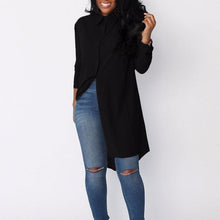 Cargar imagen en el visor de la galería, SAGACE Women's lapel long shirt top 2019 new Autumn Winter Lapel Long Sleeve Loose Big Size Long Shirt Women Fashion