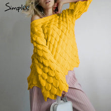 Cargar imagen en el visor de la galería, Simplee sexy off shoulder female pullover sweater Long toned horn sleeve women sweater Autumn new fashion casual sweater street