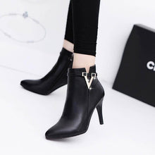 Cargar imagen en el visor de la galería, HOT Autumn Stiletto Thin High Heels Zipper Style Sexy Womens Boots Bota Feminina  Pointed Toe Faux Leather Green  Ankle Boot
