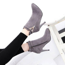 Cargar imagen en el visor de la galería, HOT Autumn Stiletto Thin High Heels Zipper Style Sexy Womens Boots Bota Feminina  Pointed Toe Faux Leather Green  Ankle Boot