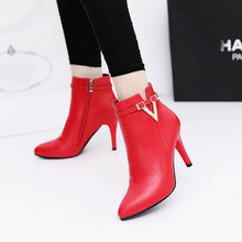 Cargar imagen en el visor de la galería, HOT Autumn Stiletto Thin High Heels Zipper Style Sexy Womens Boots Bota Feminina  Pointed Toe Faux Leather Green  Ankle Boot