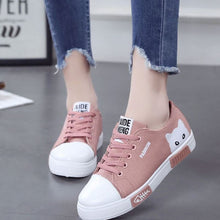 Cargar imagen en el visor de la galería, Women Flat Cartoon Canvas Shoes 2018 New Summer White Lace Up Student Board Shoes Ladies Casual Shoes Female Sneakers