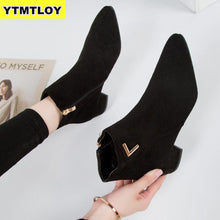 Cargar imagen en el visor de la galería, Fashion Women Boots Casual Leather Low High Heels Spring Shoes Woman Pointed Toe Rubber Ankle Boots Black Red Zapatos Mujer