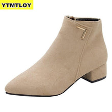 Cargar imagen en el visor de la galería, Fashion Women Boots Casual Leather Low High Heels Spring Shoes Woman Pointed Toe Rubber Ankle Boots Black Red Zapatos Mujer