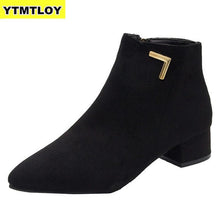 Cargar imagen en el visor de la galería, Fashion Women Boots Casual Leather Low High Heels Spring Shoes Woman Pointed Toe Rubber Ankle Boots Black Red Zapatos Mujer