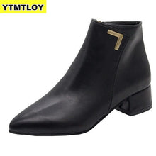 Cargar imagen en el visor de la galería, Fashion Women Boots Casual Leather Low High Heels Spring Shoes Woman Pointed Toe Rubber Ankle Boots Black Red Zapatos Mujer