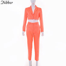 Cargar imagen en el visor de la galería, Nibber neon color thin coat cardigan pantalon femme 2two pieces suits womens 2019 autumn winter office ladies street casual sets