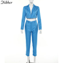 Cargar imagen en el visor de la galería, Nibber neon color thin coat cardigan pantalon femme 2two pieces suits womens 2019 autumn winter office ladies street casual sets