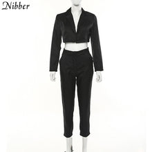 Cargar imagen en el visor de la galería, Nibber neon color thin coat cardigan pantalon femme 2two pieces suits womens 2019 autumn winter office ladies street casual sets
