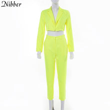 Cargar imagen en el visor de la galería, Nibber neon color thin coat cardigan pantalon femme 2two pieces suits womens 2019 autumn winter office ladies street casual sets