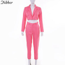 Cargar imagen en el visor de la galería, Nibber neon color thin coat cardigan pantalon femme 2two pieces suits womens 2019 autumn winter office ladies street casual sets