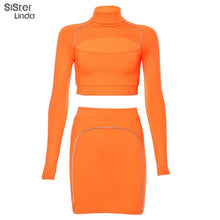 Cargar imagen en el visor de la galería, Sisterlinda 2-piece Sets Openwork Stitching Long Sleeves Turtleneck T-shirt Reflective Stitching Shorts Sport Female Suit Mujer