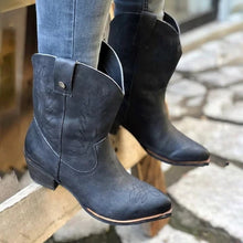 Cargar imagen en el visor de la galería, NAUSK Classic Embroidered Western Cowboy Boots for Women Leather Cowgirl Boots Low Heels Shoes Knee High Woman Boots
