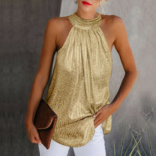 Cargar imagen en el visor de la galería, Women Gold Blouse 2019 New Fashion High Neck Sleeveless Hatler Tank Top Vest Summer Casual Loose Blouse Shirt Tee