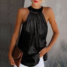 Cargar imagen en el visor de la galería, Women Gold Blouse 2019 New Fashion High Neck Sleeveless Hatler Tank Top Vest Summer Casual Loose Blouse Shirt Tee