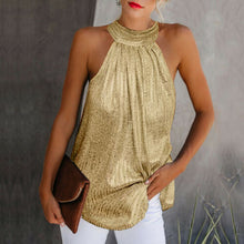 Cargar imagen en el visor de la galería, Women Gold Blouse 2019 New Fashion High Neck Sleeveless Hatler Tank Top Vest Summer Casual Loose Blouse Shirt Tee