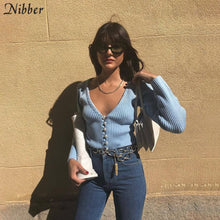 Cargar imagen en el visor de la galería, Nibber Harajuku pure full sleeve V-neck tops Sweater womens 2019 autumn winter wild Slim Cardigan mujer street leisure Sweater