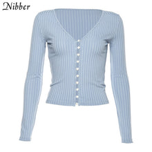 Cargar imagen en el visor de la galería, Nibber Harajuku pure full sleeve V-neck tops Sweater womens 2019 autumn winter wild Slim Cardigan mujer street leisure Sweater