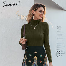 Cargar imagen en el visor de la galería, Simplee Turtleneck knitting sweater women Casual cotton knitted winter sweater pullover female 2017 Autumn winter jumper