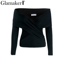 Cargar imagen en el visor de la galería, Glamaker Off shoulder criss cross knitting sweater Women ladies long sleeve jumper Female party spring summer pullover femme