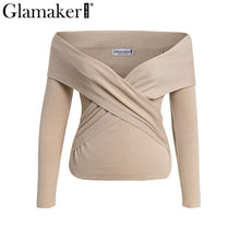 Cargar imagen en el visor de la galería, Glamaker Off shoulder criss cross knitting sweater Women ladies long sleeve jumper Female party spring summer pullover femme