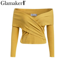 Cargar imagen en el visor de la galería, Glamaker Off shoulder criss cross knitting sweater Women ladies long sleeve jumper Female party spring summer pullover femme