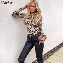 Cargar imagen en el visor de la galería, Nibber autumn printing Basic stretch Slim bodysuits women 2019 fall winter street leisure Thin long sleeve short jumpsuits mujer