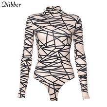 Cargar imagen en el visor de la galería, Nibber autumn printing Basic stretch Slim bodysuits women 2019 fall winter street leisure Thin long sleeve short jumpsuits mujer