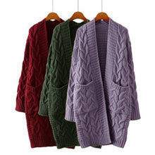 Cargar imagen en el visor de la galería, Women Cardigan Knitted Coat Long Sleeve With Pocket Long Pull Femme Solid Crochet Knitting Autumn Winter Fashion Sweater