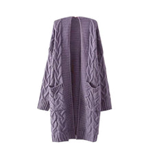 Cargar imagen en el visor de la galería, Women Cardigan Knitted Coat Long Sleeve With Pocket Long Pull Femme Solid Crochet Knitting Autumn Winter Fashion Sweater