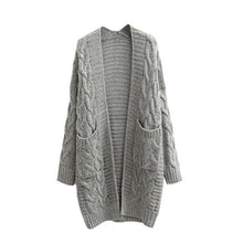 Cargar imagen en el visor de la galería, Women Cardigan Knitted Coat Long Sleeve With Pocket Long Pull Femme Solid Crochet Knitting Autumn Winter Fashion Sweater