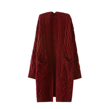 Cargar imagen en el visor de la galería, Women Cardigan Knitted Coat Long Sleeve With Pocket Long Pull Femme Solid Crochet Knitting Autumn Winter Fashion Sweater