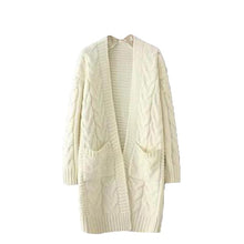 Cargar imagen en el visor de la galería, Women Cardigan Knitted Coat Long Sleeve With Pocket Long Pull Femme Solid Crochet Knitting Autumn Winter Fashion Sweater