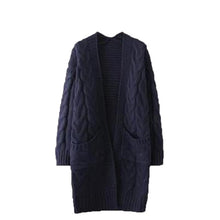 Cargar imagen en el visor de la galería, Women Cardigan Knitted Coat Long Sleeve With Pocket Long Pull Femme Solid Crochet Knitting Autumn Winter Fashion Sweater