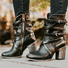 Cargar imagen en el visor de la galería, LZJ 2019 Women Ankle Boots Block High Heels Botas Zapatos Mujer Retro Leather Winter Shoes Plus Size Booties Cowboy Boots 35-43